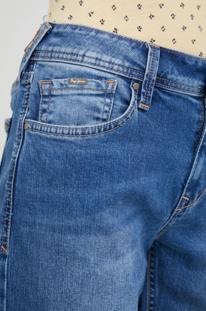 Джинсові шорти Pepe Jeans Poppy жіночі колір синій однотонні середня посадка фото 4