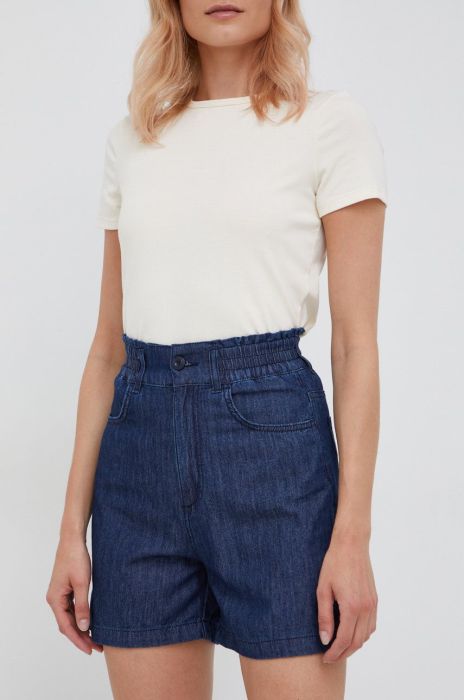 Бавовняні шорти Sisley жіночі колір синій однотонні висока посадка