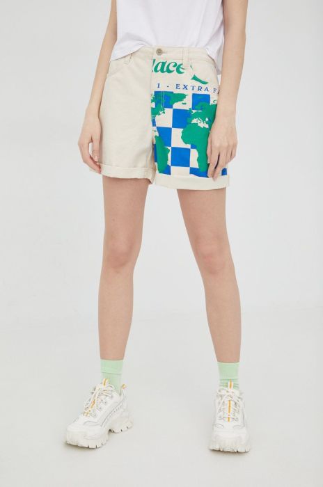 Шорти Vans жіночі колір бежевий візерунок висока посадка