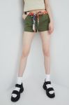 Шорти Superdry жіночі колір зелений однотонні середня посадка Шорти Superdry жіночі колір зелений однотонні середня посадка