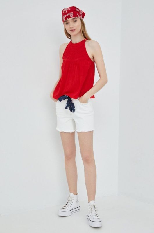 Джинсові шорти Superdry жіночі колір білий однотонні середня посадка (2429335) фото 2