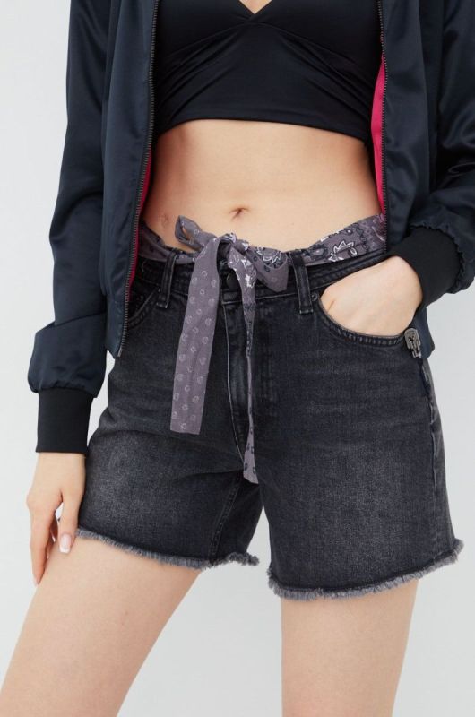 Джинсові шорти Superdry жіночі колір сірий однотонні середня посадка