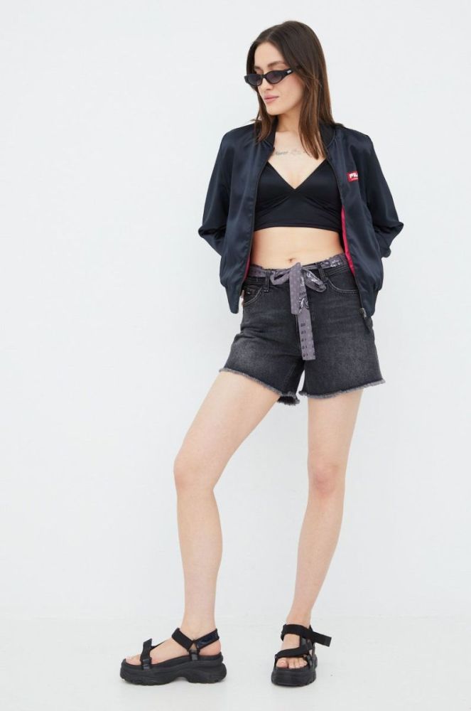 Джинсові шорти Superdry жіночі колір сірий однотонні середня посадка фото 2