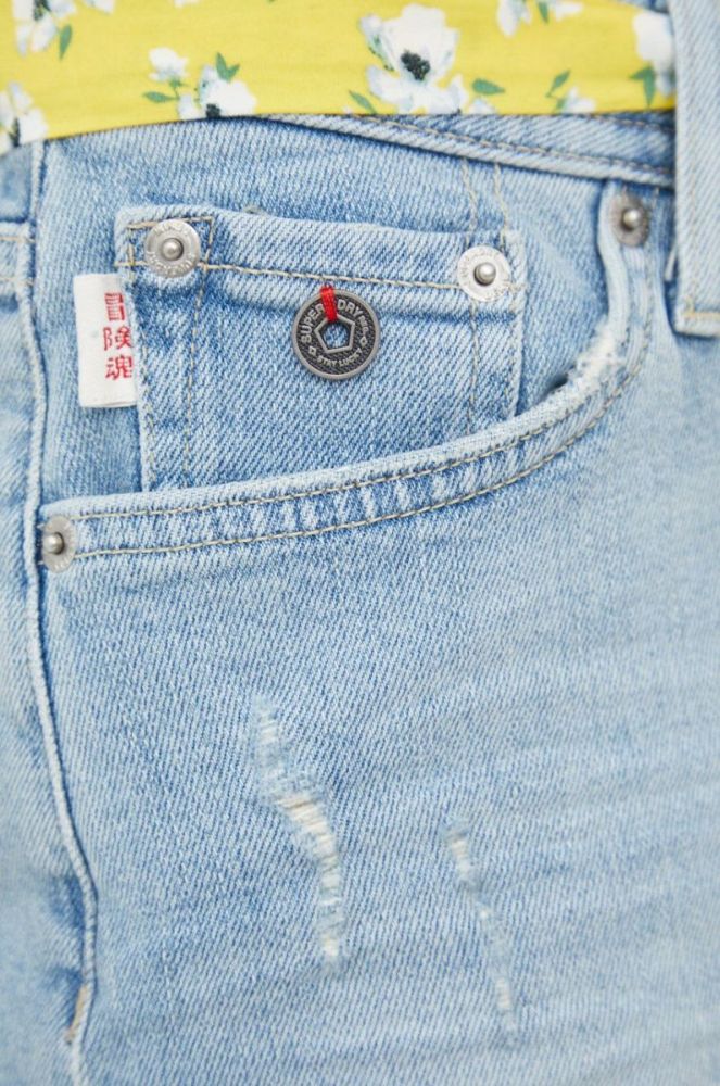 Джинсові шорти Superdry жіночі однотонні середня посадка колір блакитний фото 4