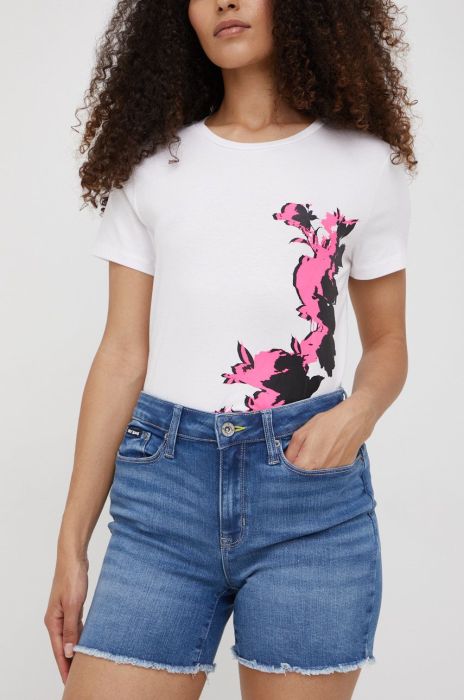 Джинсові шорти Dkny жіночі однотонні висока посадка колір блакитний