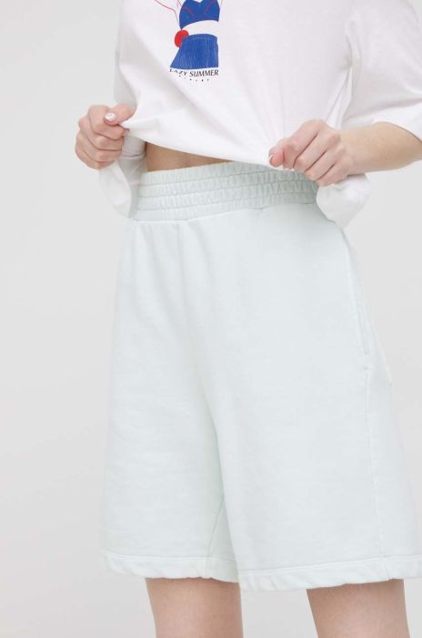 Бавовняні шорти United Colors of Benetton жіночі колір бірюзовий однотонні висока посадка