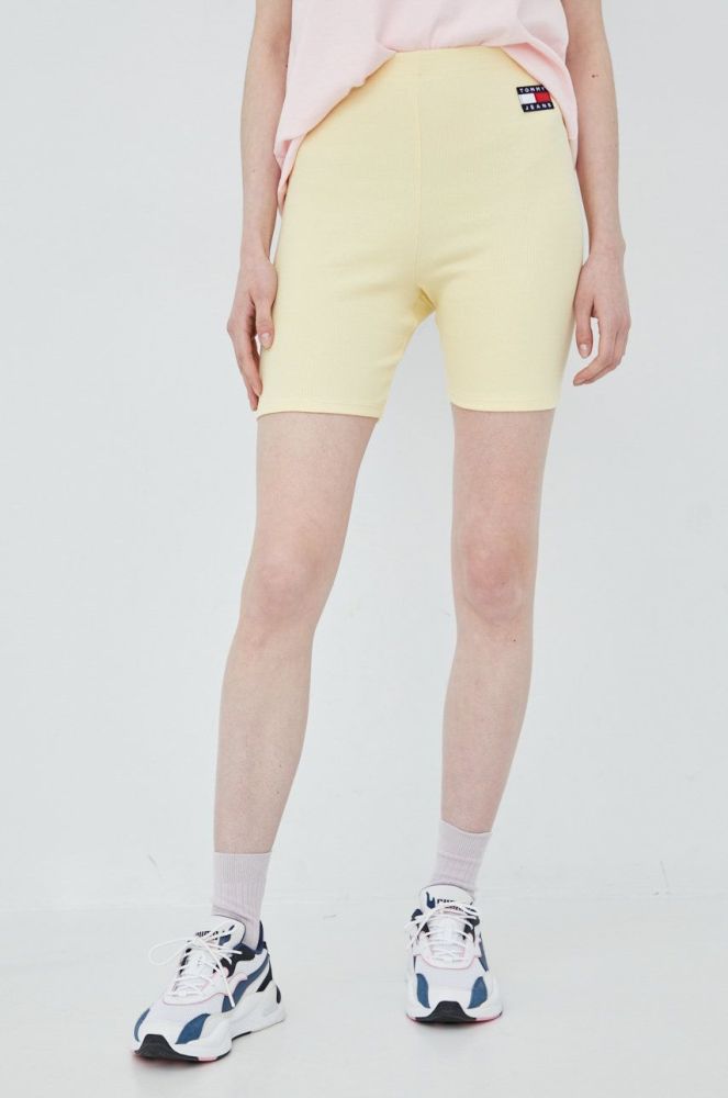 Шорти Tommy Jeans жіночі колір жовтий однотонні висока посадка