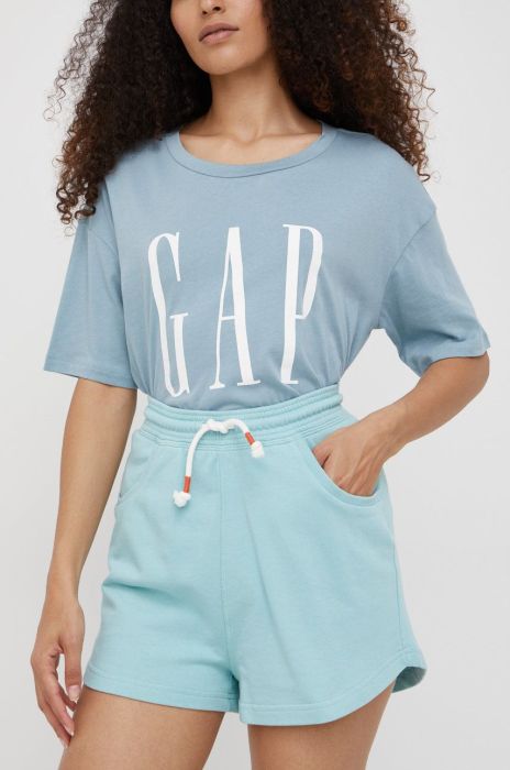 Бавовняні шорти Mustang Julie Jogpant жіночі колір бірюзовий однотонні висока посадка