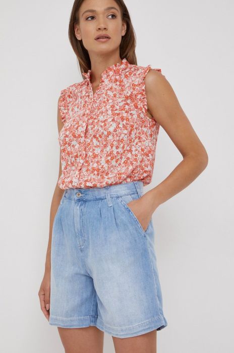 Джинсові шорти Mustang Pleated Shorts жіночі однотонні висока посадка колір блакитний