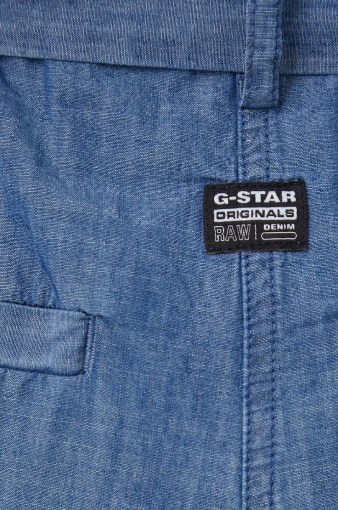 Бавовняні шорти G-Star Raw жіночі колір синій однотонні висока посадка фото 4