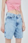 Джинсові шорти Tommy Jeans жіночі однотонні висока посадка колір блакитний (2417574)