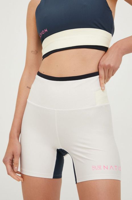 Шорти для тренувань P.E Nation Outline жіночі колір бежевий з принтом висока посадка