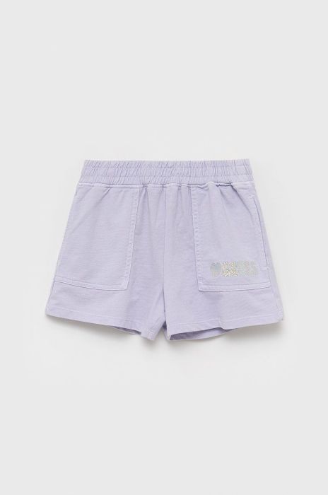 Дитячі бавовняні шорти Guess колір фіолетовий з принтом