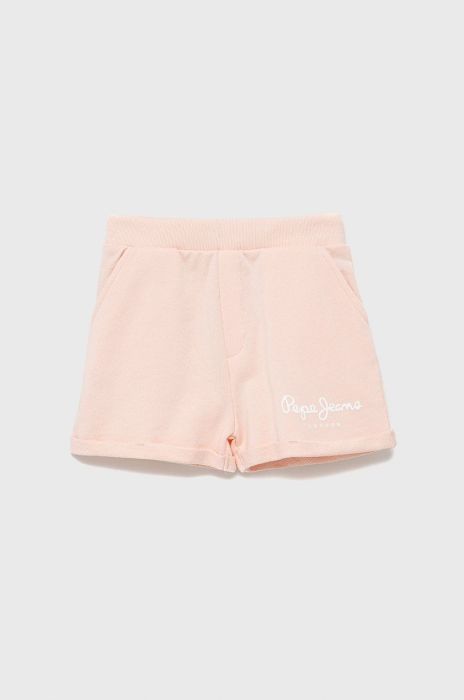 Дитячі бавовняні шорти Pepe Jeans колір рожевий з принтом регульована талія