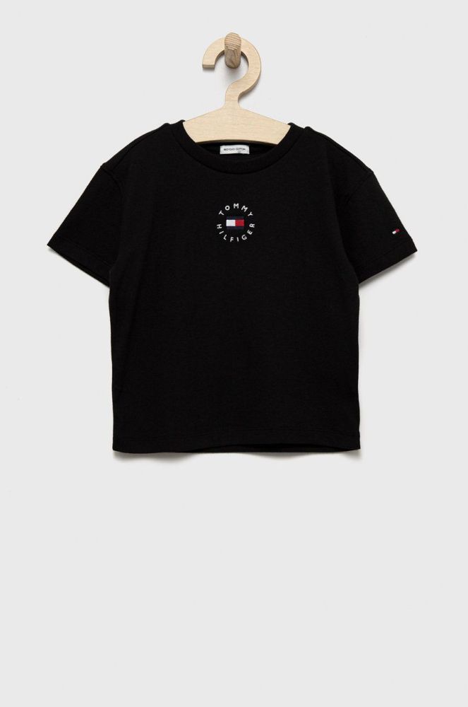 Дитяча бавовняна футболка Tommy Hilfiger колір чорний однотонна