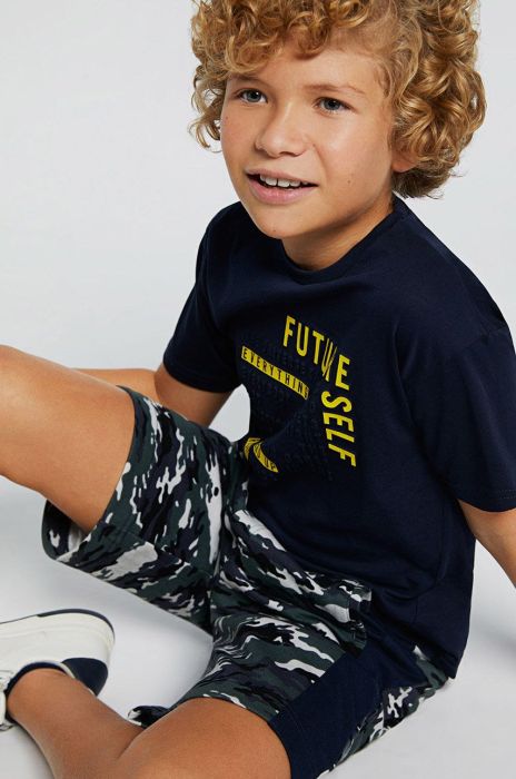 Дитяча бавовняна футболка Mayoral колір синій з принтом (1987818)