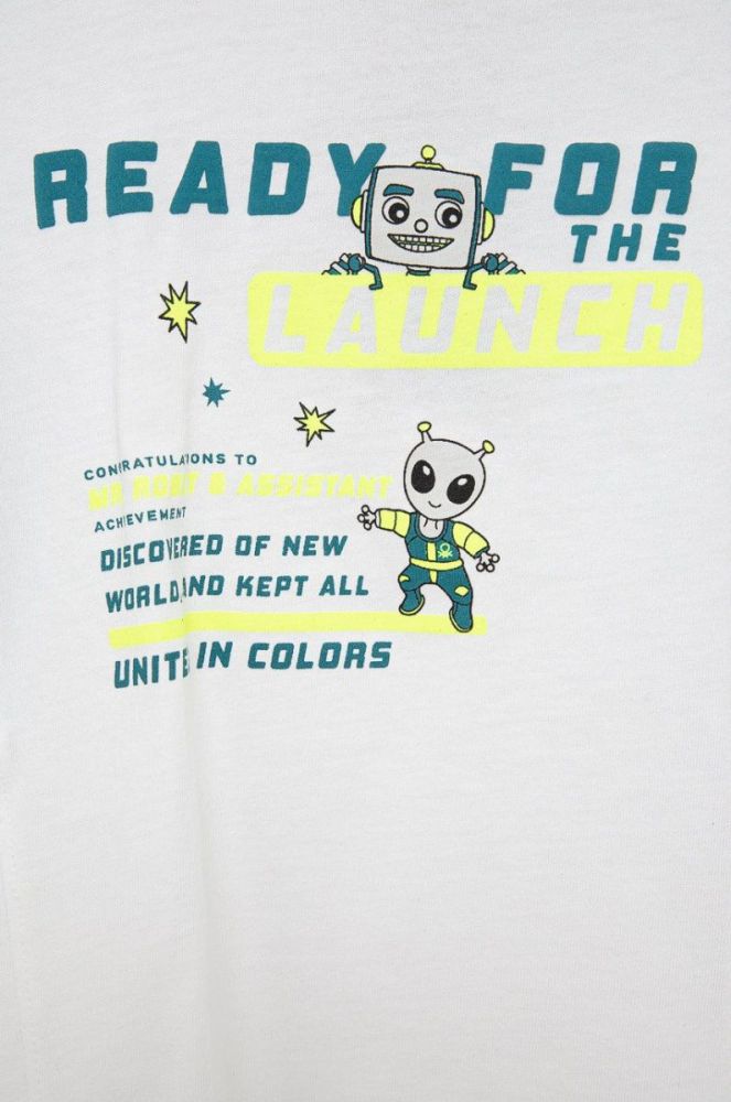 Дитяча бавовняна футболка United Colors of Benetton колір білий з принтом (2078479) фото 3