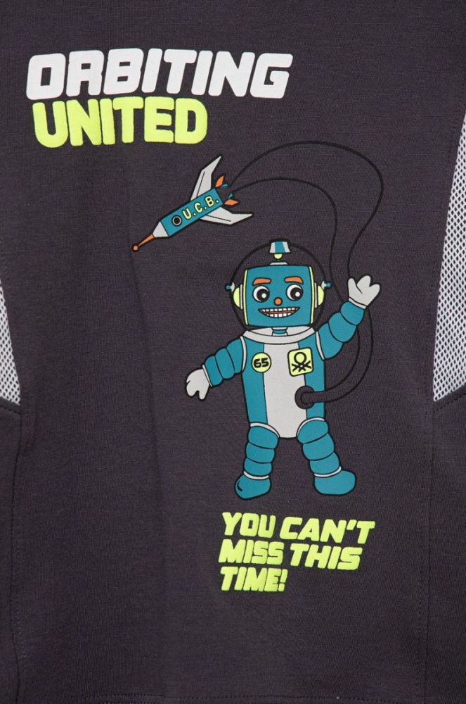 Дитяча бавовняна футболка United Colors of Benetton колір сірий з принтом (2078472) фото 3