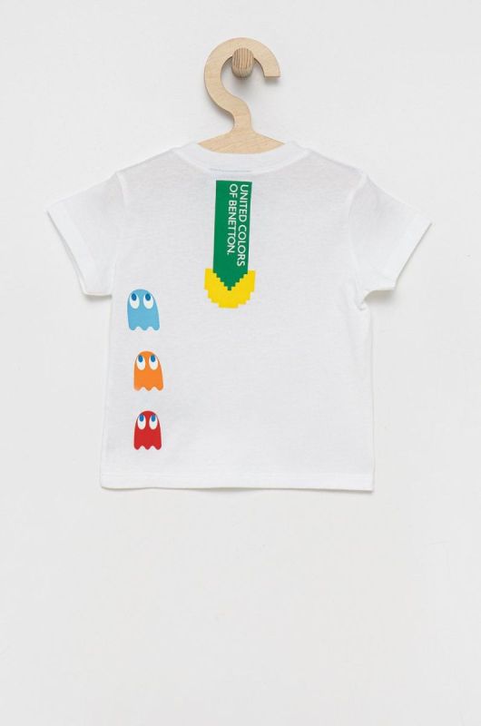 Дитяча бавовняна футболка United Colors of Benetton колір білий з принтом (2032396) фото 2