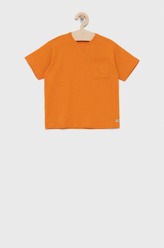 Дитяча бавовняна футболка United Colors of Benetton колір помаранчевий гладкий (2023452)