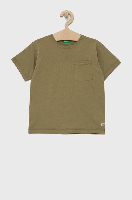 Дитяча бавовняна футболка United Colors of Benetton колір зелений гладкий (2023431)