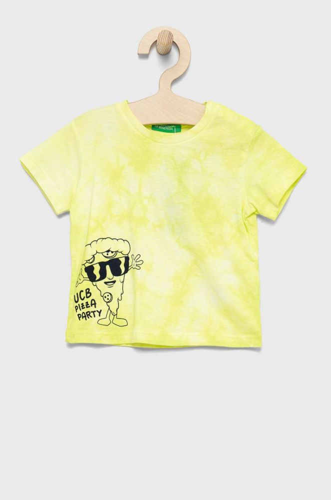 Дитяча бавовняна футболка United Colors of Benetton колір жовтий візерунок (2409330)