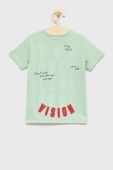 Дитяча бавовняна футболка United Colors of Benetton колір зелений з принтом (2305252)
