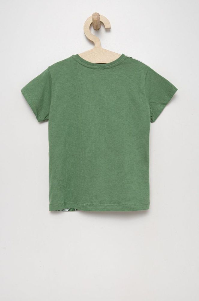 Дитяча бавовняна футболка United Colors of Benetton колір зелений з принтом (2305274) фото 2