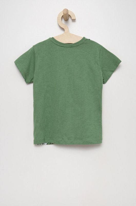 Дитяча бавовняна футболка United Colors of Benetton колір зелений з принтом (2305274) фото 2