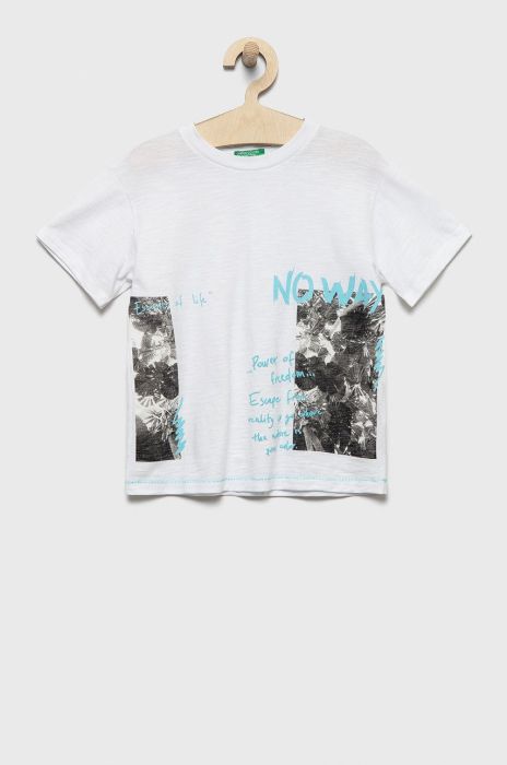 Дитяча бавовняна футболка United Colors of Benetton колір білий з принтом (2461627)