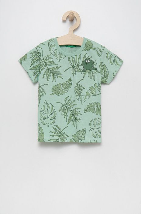 Дитяча бавовняна футболка United Colors of Benetton колір зелений з принтом (2305309)