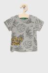 Дитяча бавовняна футболка United Colors of Benetton колір сірий з принтом (2305300)