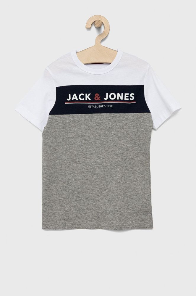 Дитяча футболка Jack & Jones колір сірий з принтом