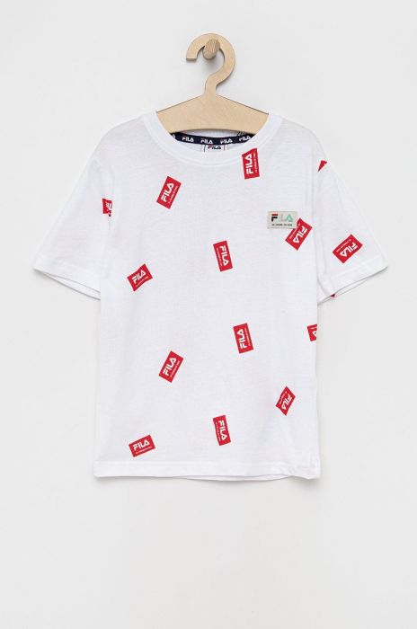 Дитяча бавовняна футболка Fila колір білий візерунок