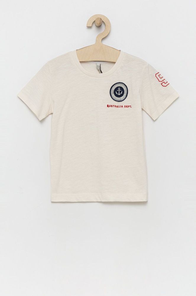Дитяча бавовняна футболка Birba&Trybeyond колір бежевий з аплікацією (2348783)