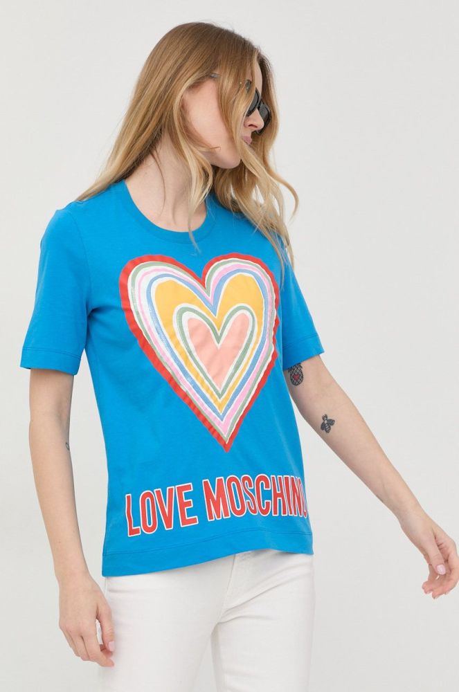 Бавовняна футболка Love Moschino колір блакитний (2324506)