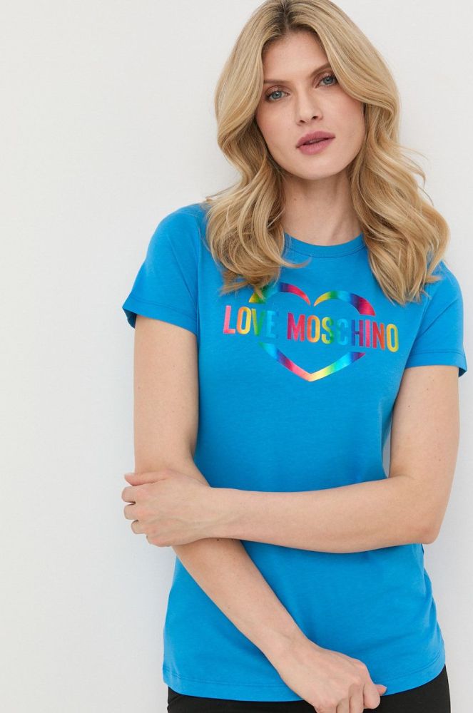 Бавовняна футболка Love Moschino колір блакитний (2299560)