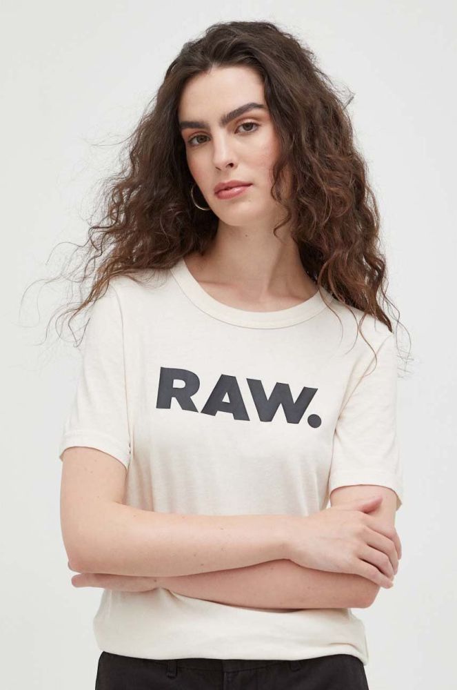 Бавовняна футболка G-Star Raw колір бежевий (3417535)