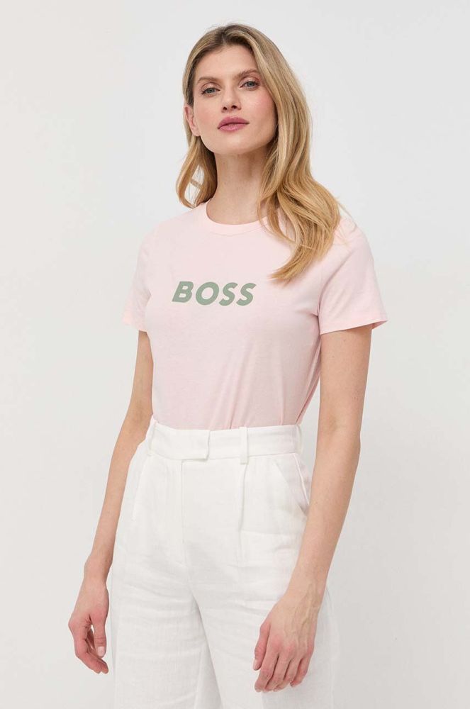 Бавовняна футболка BOSS колір рожевий (3048985)