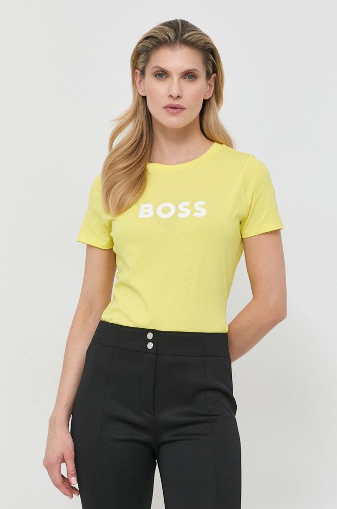 Бавовняна футболка BOSS колір жовтий