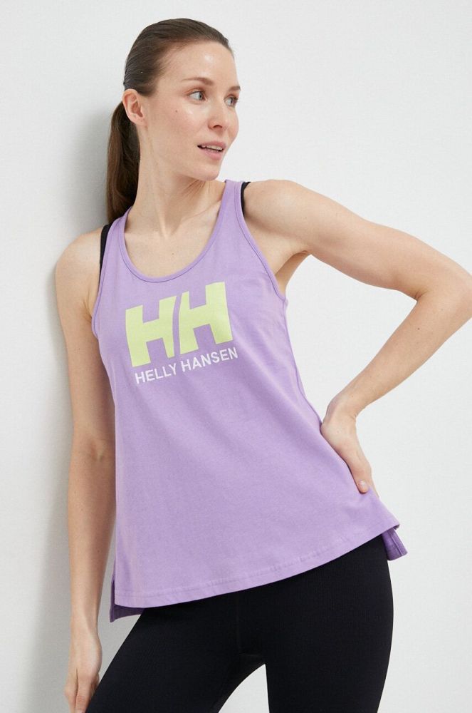 Бавовняний топ Helly Hansen колір фіолетовий 33838-002
