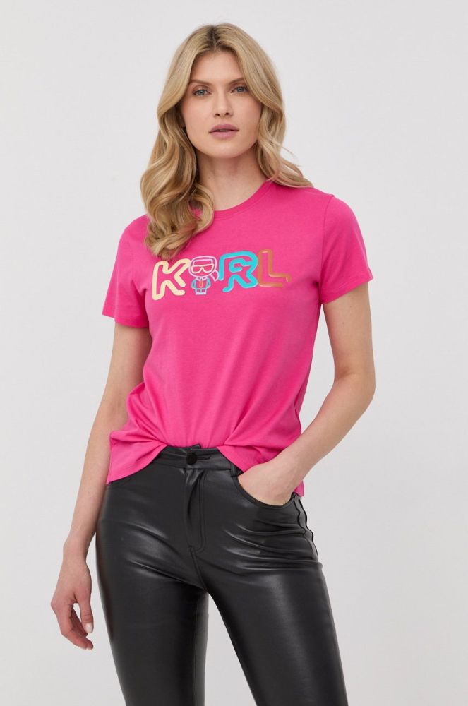 Бавовняна футболка Karl Lagerfeld колір рожевий (2281568)