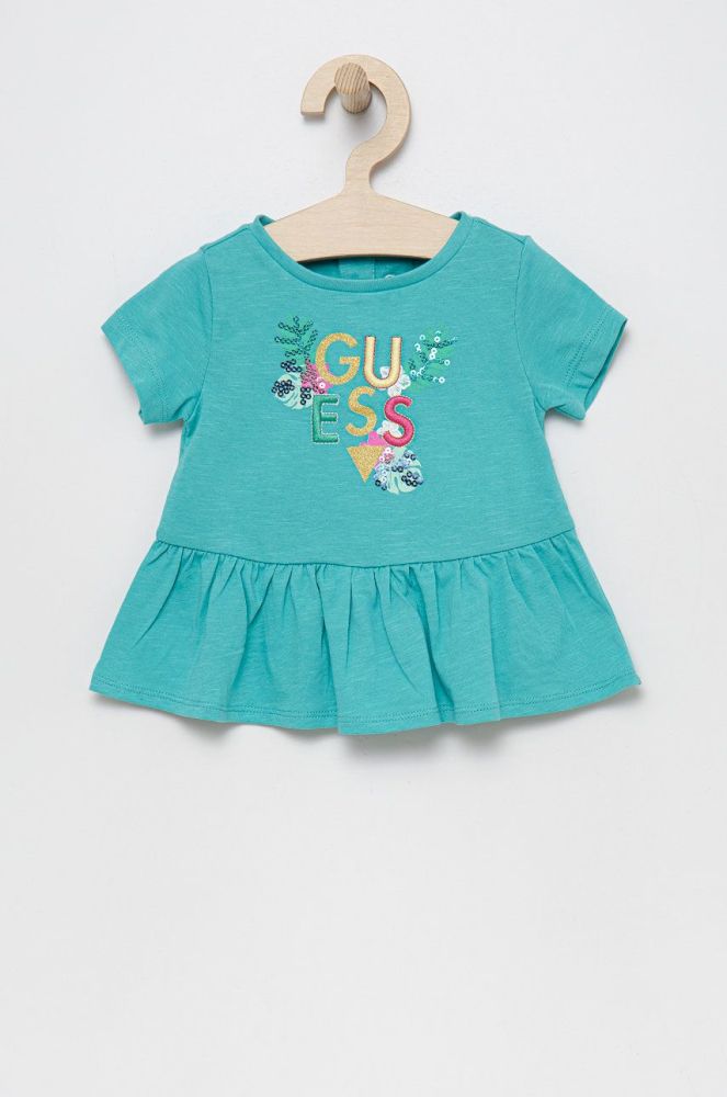 Дитяча бавовняна футболка Guess колір блакитний (2313023)