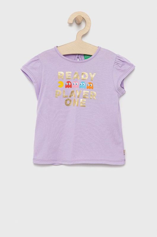 Дитяча бавовняна футболка United Colors of Benetton колір фіолетовий (2032464)