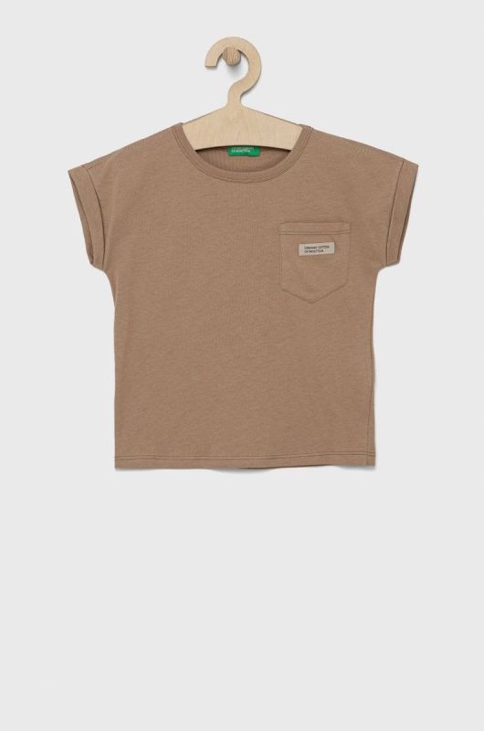 Дитяча бавовняна футболка United Colors of Benetton колір коричневий