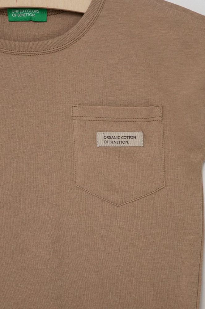 Дитяча бавовняна футболка United Colors of Benetton колір коричневий фото 3