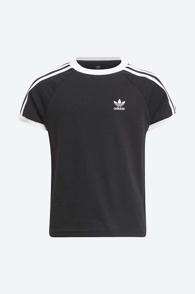 Дитяча бавовняна футболка adidas Originals 3STRIPES TEE колір чорний з аплікацією