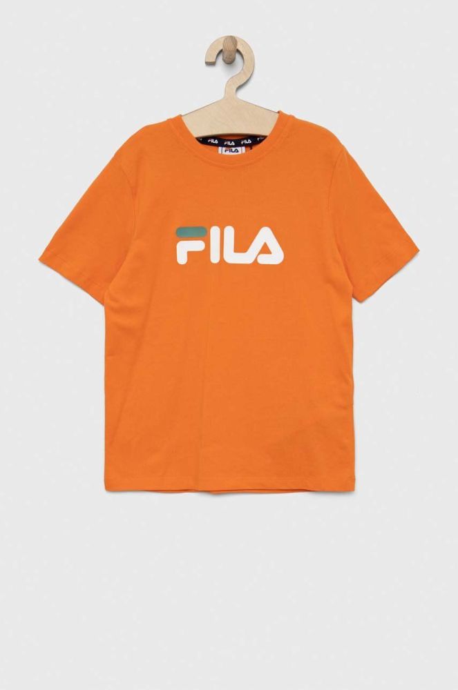 Дитяча бавовняна футболка Fila колір помаранчевий з принтом