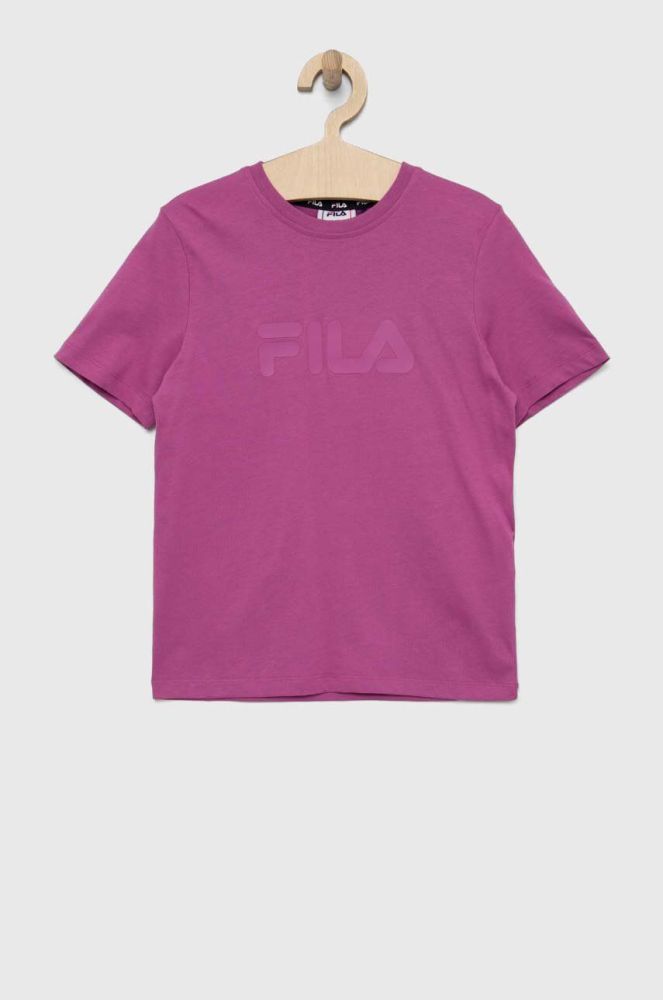 Дитяча бавовняна футболка Fila колір фіолетовий з принтом