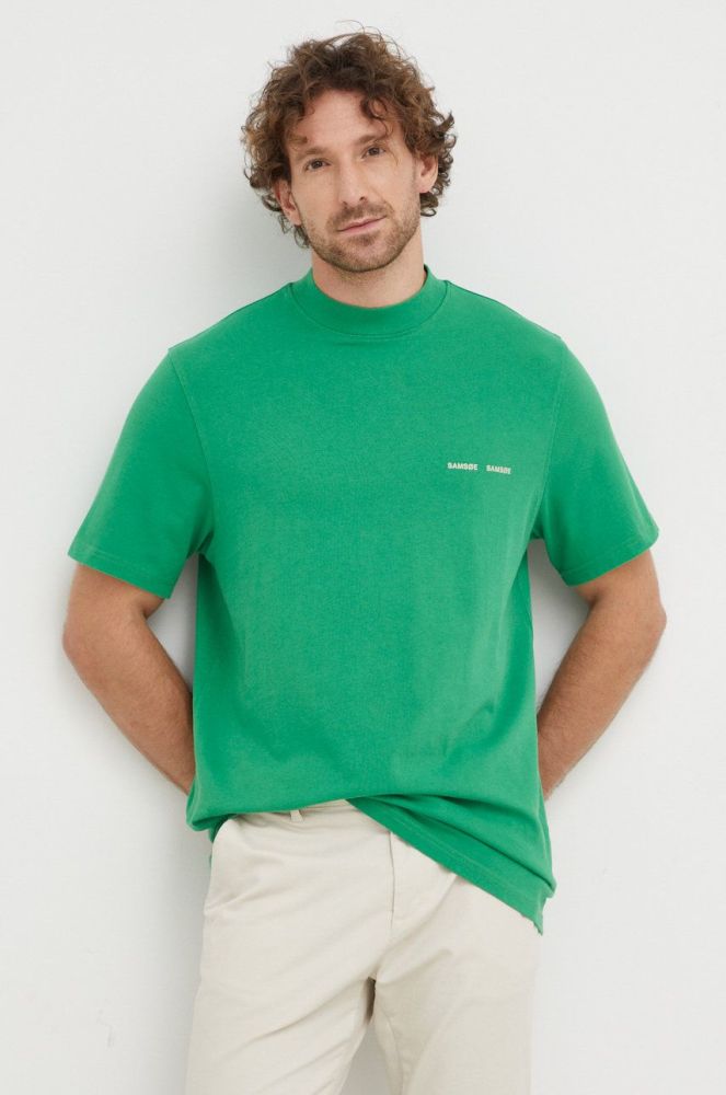 Бавовняна футболка Samsoe Samsoe колір зелений однотонна